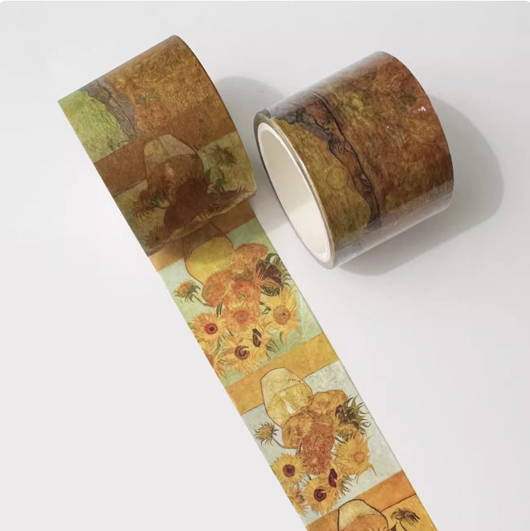 C4-Van Gogh Oil Painting 3cm Wide 5m Long Single Roll Washi Tape - Sunflowers and Haystacks