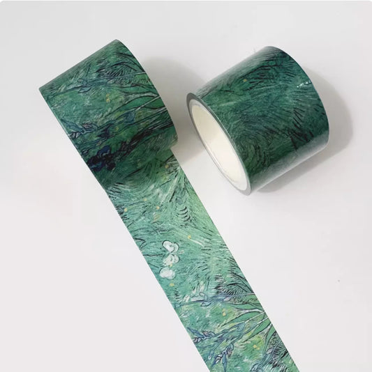 C8-Van Gogh Oil Painting 3cm Wide 5m Long Single Roll Washi Tape - Green Grass